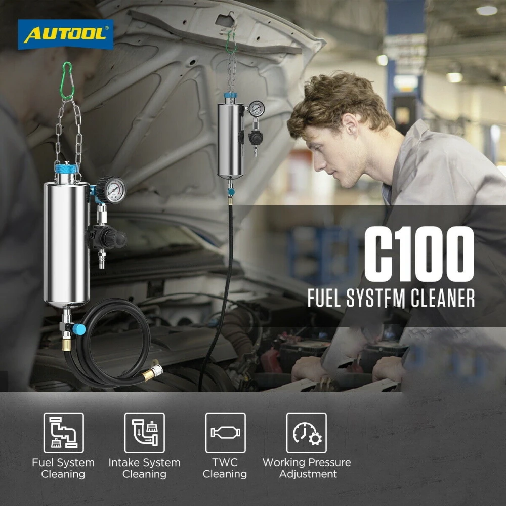 AUTOOL C100 čistič vstřikovačů benzínu s adaptéry