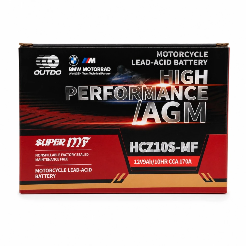 Motocyklová baterie AGM 12V 9Ah OUTDO HCZ10S-MF - Kompatibilní Yuasa YTZ10S(-BS) / GTZ10S / ETZ10S