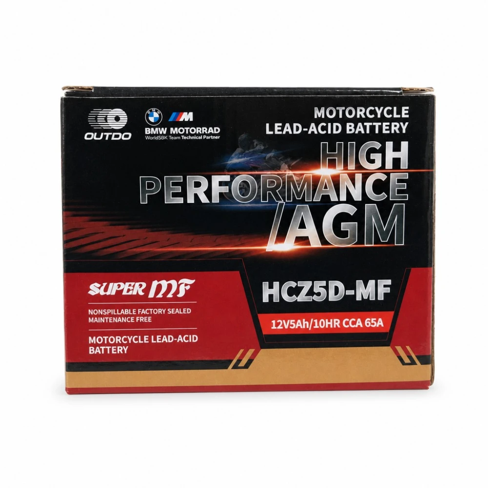 Motocyklová Baterie AGM 12V 5Ah OUTDO HCZ5D-MF - Kompatibilní Yuasa YTZ7S-BS / GTZ7S / ETZ5L-BS