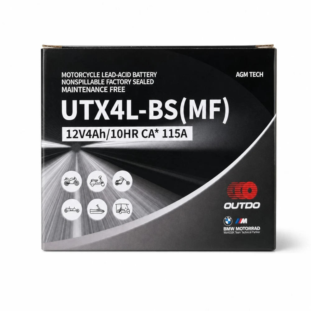 Motocyklová baterie AGM 12V 4Ah OUTDO UTX4L-BS(MF) - Kompatibilní Yuasa YTX4L-BS / GTX4L-BS / ETX4L-BS