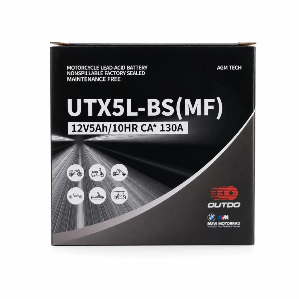 Motobaterie AGM 12V 5Ah OUTDO UTX5L-BS(MF) - Kompatibilní Yuasa YTX5L-BS / GTX5L-BS / ETX5L-BS