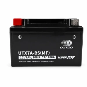 OUTDO Motobaterie AGM 12V 7Ah OUTDO UTX7A-BS(MF) - Kompatibilní Yuasa YTX7A-BS / GTX7A-BS / ETX7A-BS