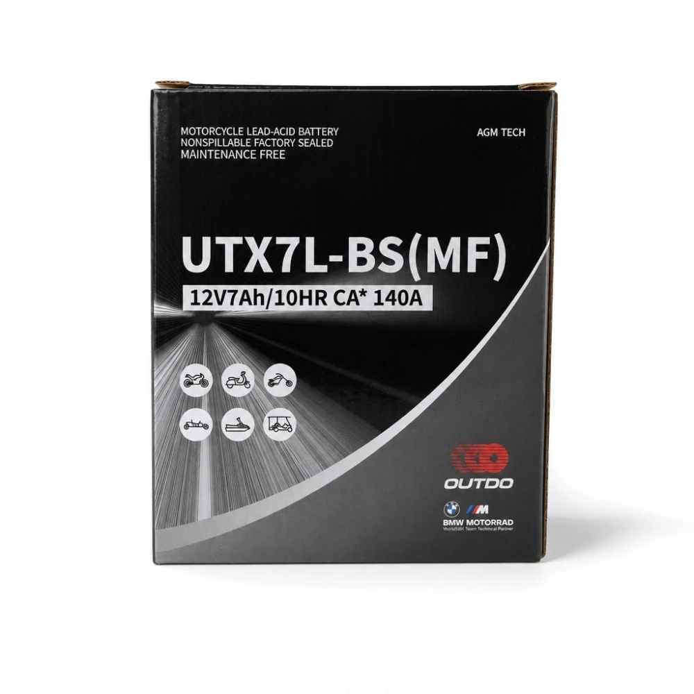 Motobaterie AGM 12V 7Ah OUTDO UTX7L-BS(MF) - Kompatibilní Yuasa YTX7L-BS / GTX7L-BS / ETX7L-BS