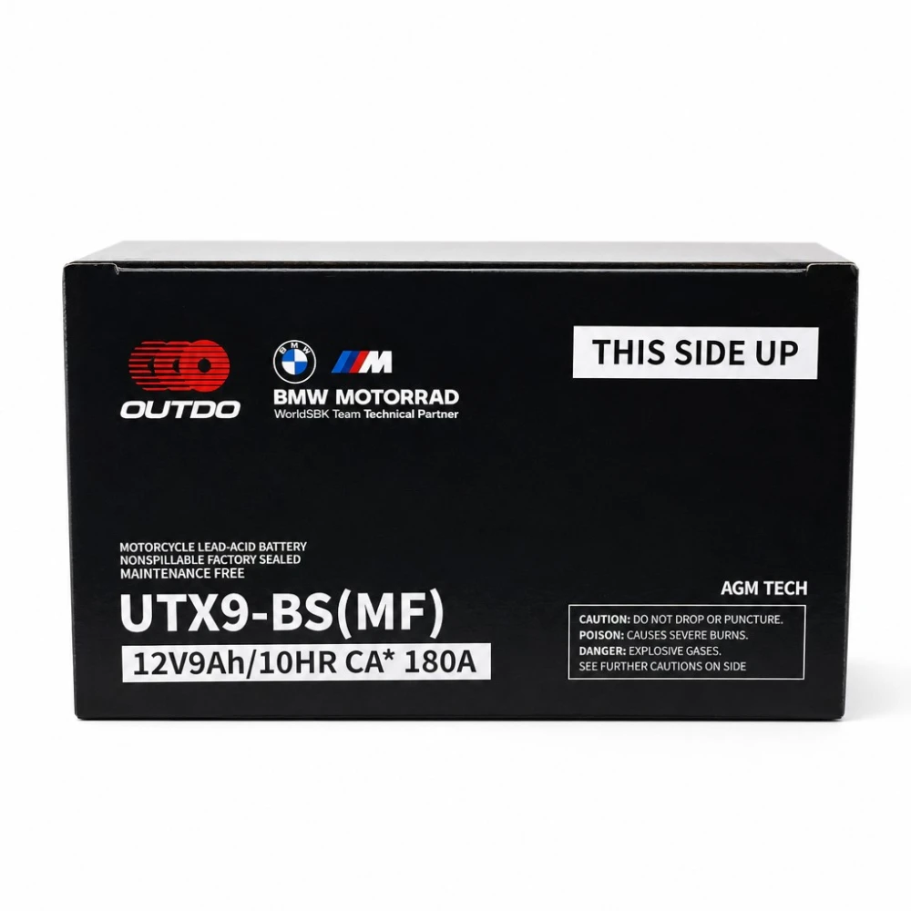Motobaterie AGM 12V 9Ah OUTDO UTX9-BS(MF) - Kompatibilní Yuasa YTX9-BS / GTX9-BS / ETX9-BS