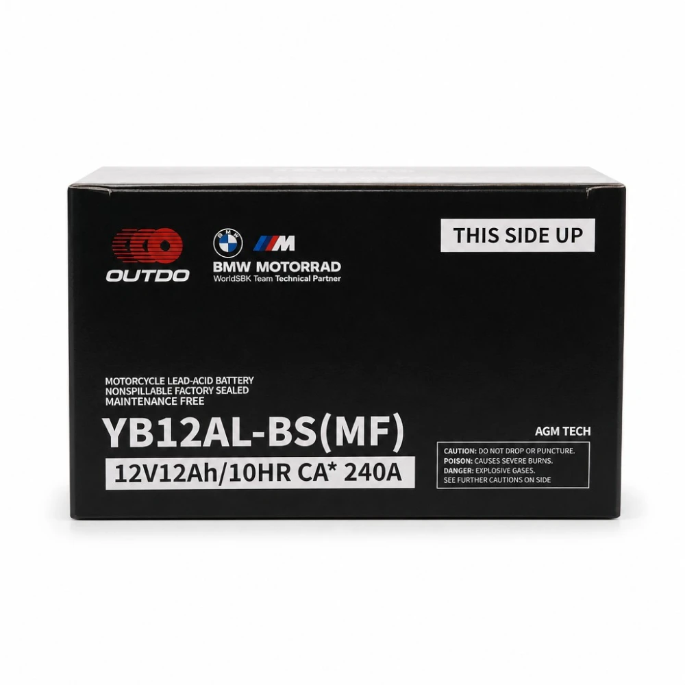Motobaterie AGM 12V 12Ah OUTDO YB12AL-BS(MF) - Kompatibilní Yuasa YB12AL-A2 / GS YB12AL-A2 / 12N12-4A-1 (zaplavená obdoba)