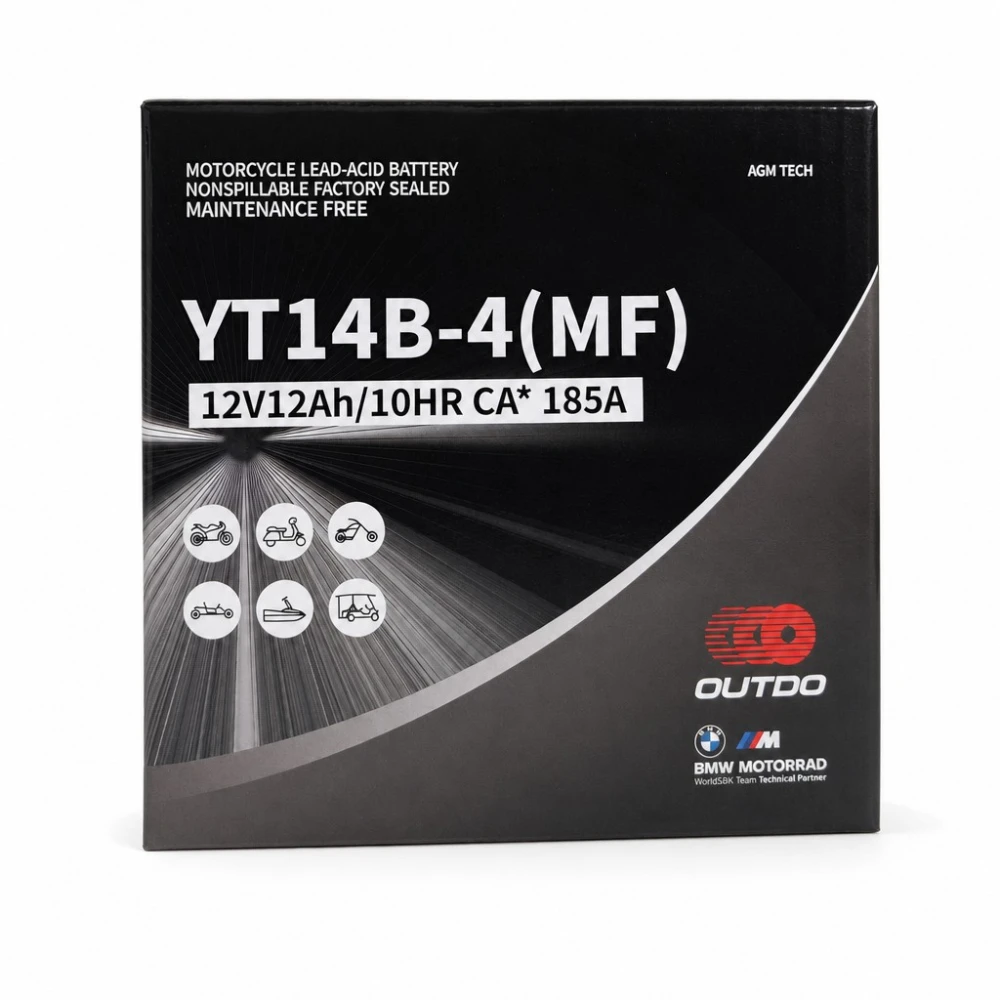 Motobaterie AGM 12V 12Ah OUTDO YT14B-4(MF) - Kompatibilní Yuasa YT14B-BS / GT14B-BS / GT14B-4 / ETZ14B-BS / ET14B-4