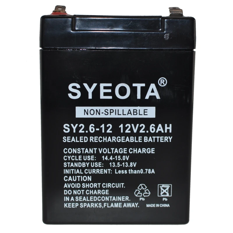 Dobíjecí olověná baterie 12V 2.6Ah SY2.6-12 pro alarmy, váhy a hračky