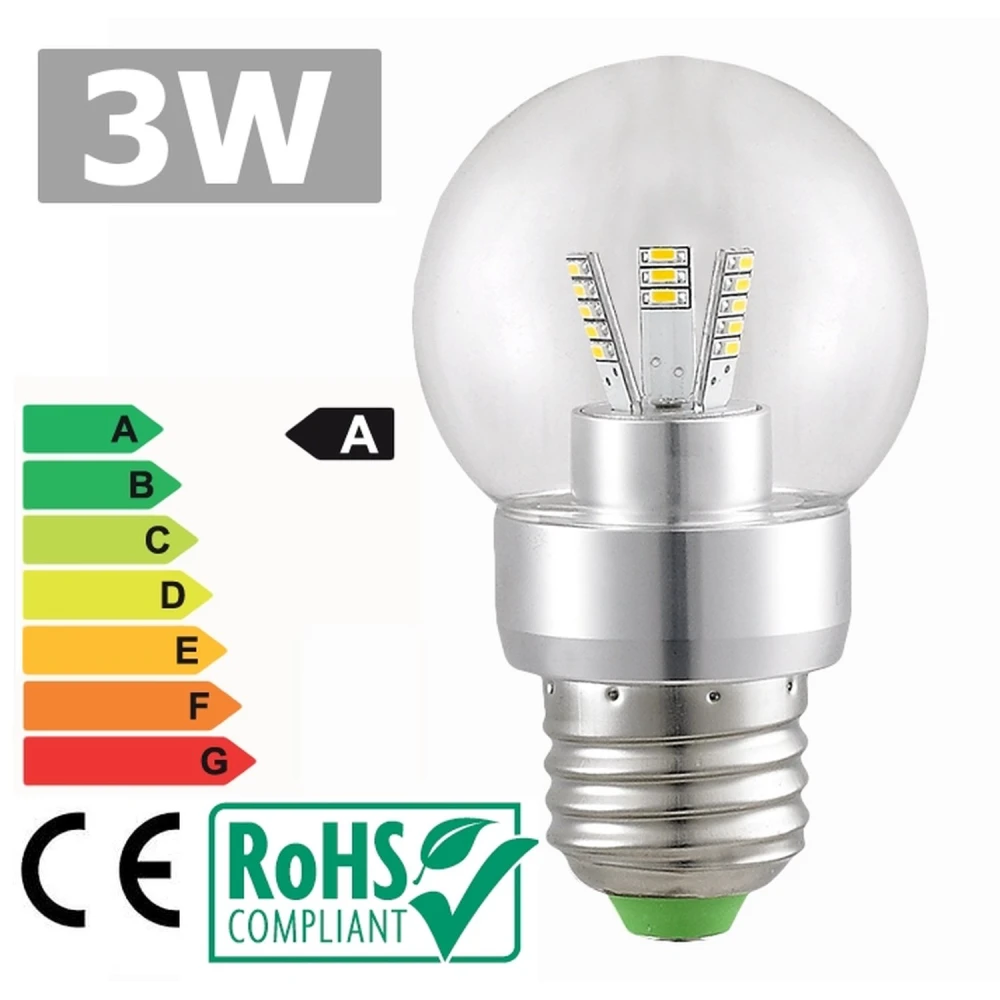 LED žárovka E27 3W 3300K teplé světlo s osvětlením 360° a nízkou spotřebou