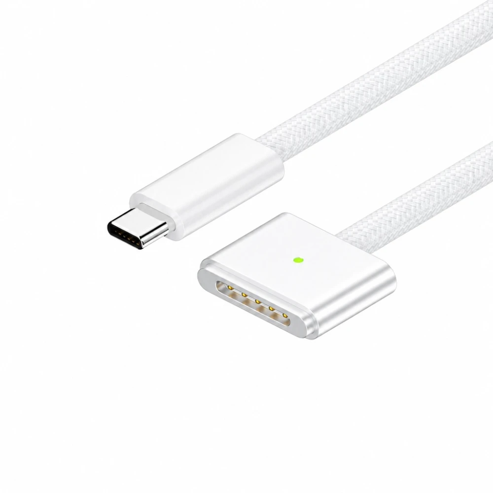 Kabel USB-C na MagSafe 3 140W pro MacBook Pro a Air – 2 m opletený, Bílá