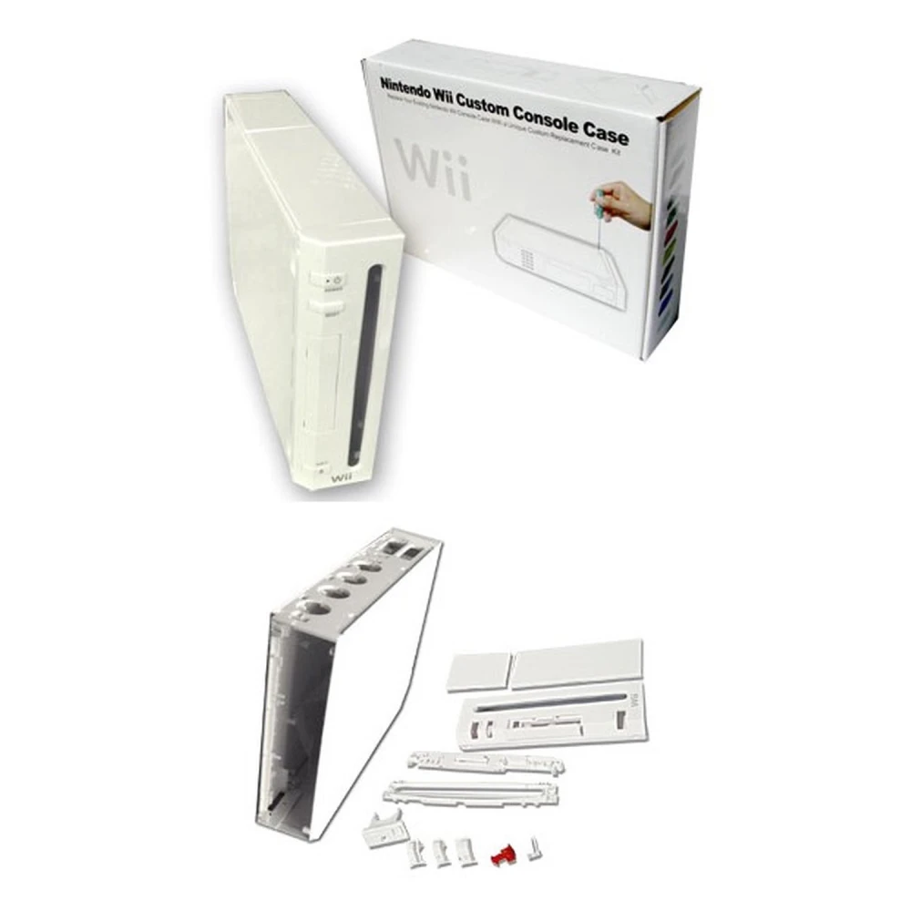 Kompletní bílý kryt Nintendo Wii s tlačítky a šrouby pro opravu