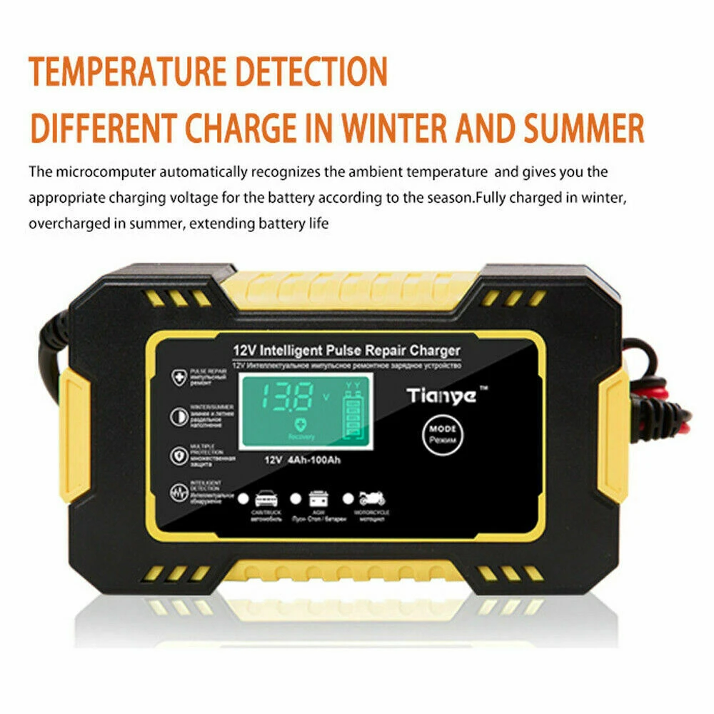 Inteligentní nabíječka baterií 12V 6A pro moto a auto s digitálním LCD displejem