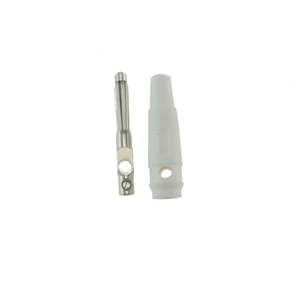Bílý banánkový konektor 4mm BP4526 pro vlastní kabely Satkit