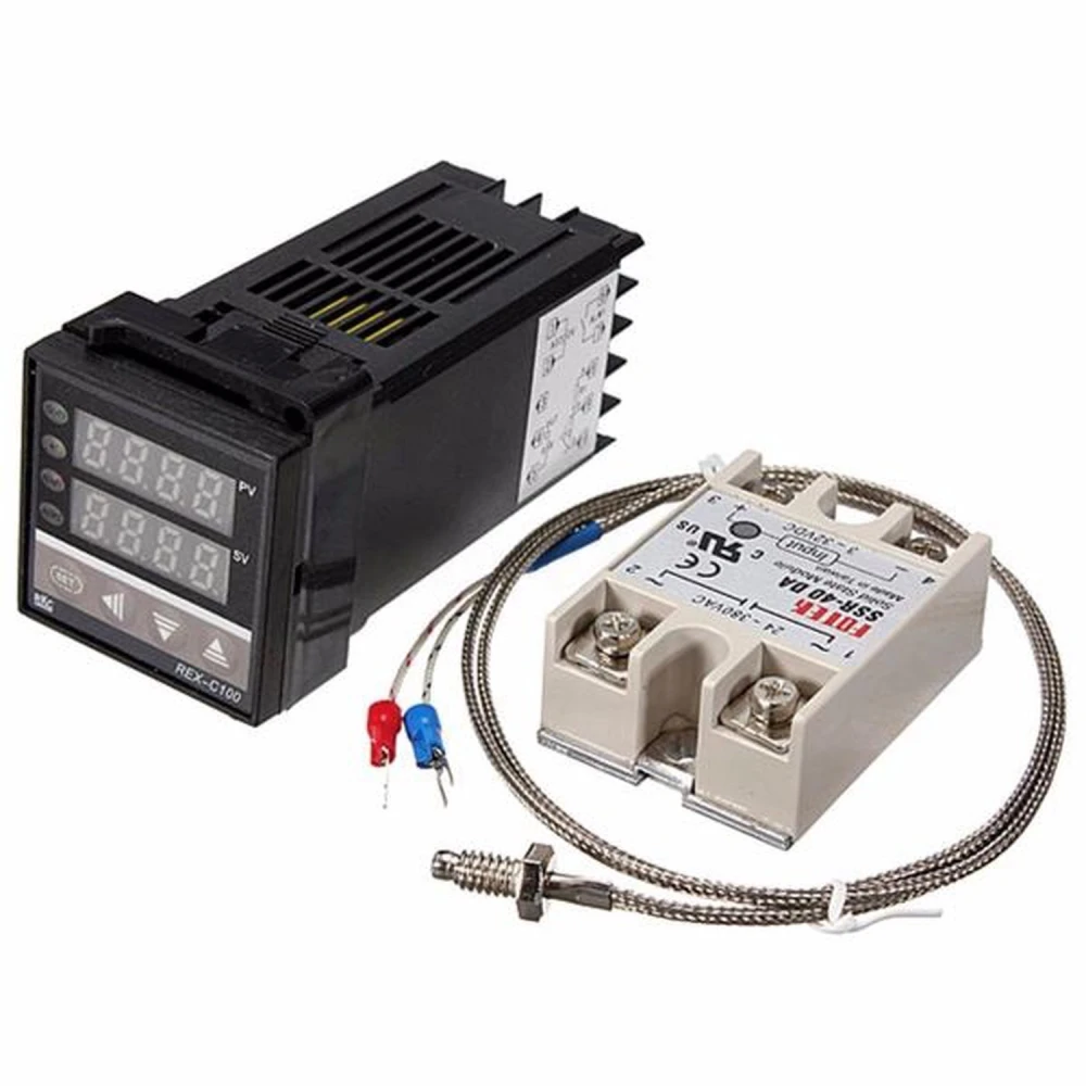 Digitální regulátor teploty Rex C100 se SSR 40A a sondou K termopar 0-400º