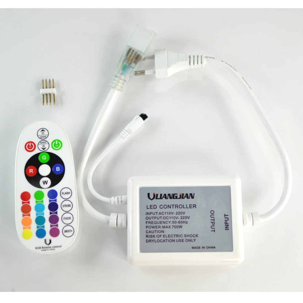 RGB LED pásek 220V ovladač s dimmerem a IR dálkovým ovladačem 24 tlačítek