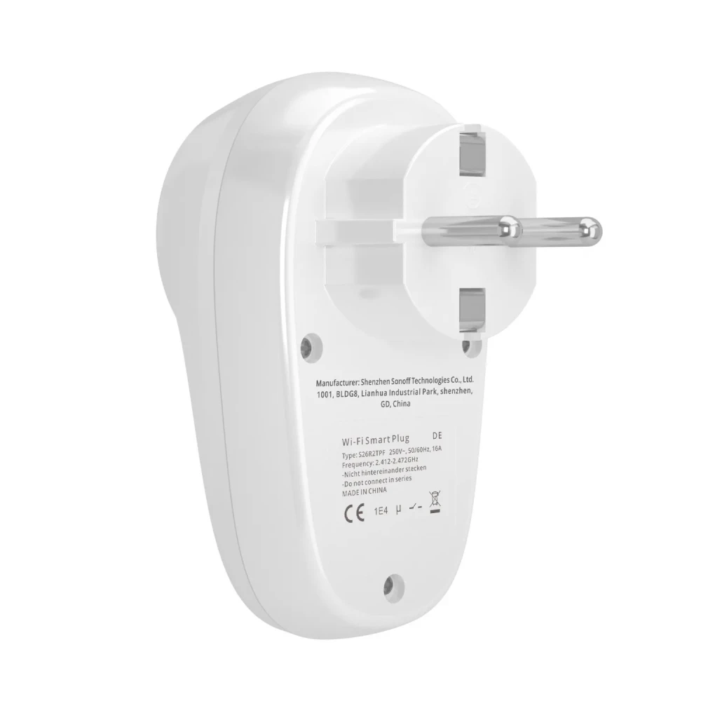 Vista lateral del enchufe inteligente Sonoff S26 R2 tipo EU