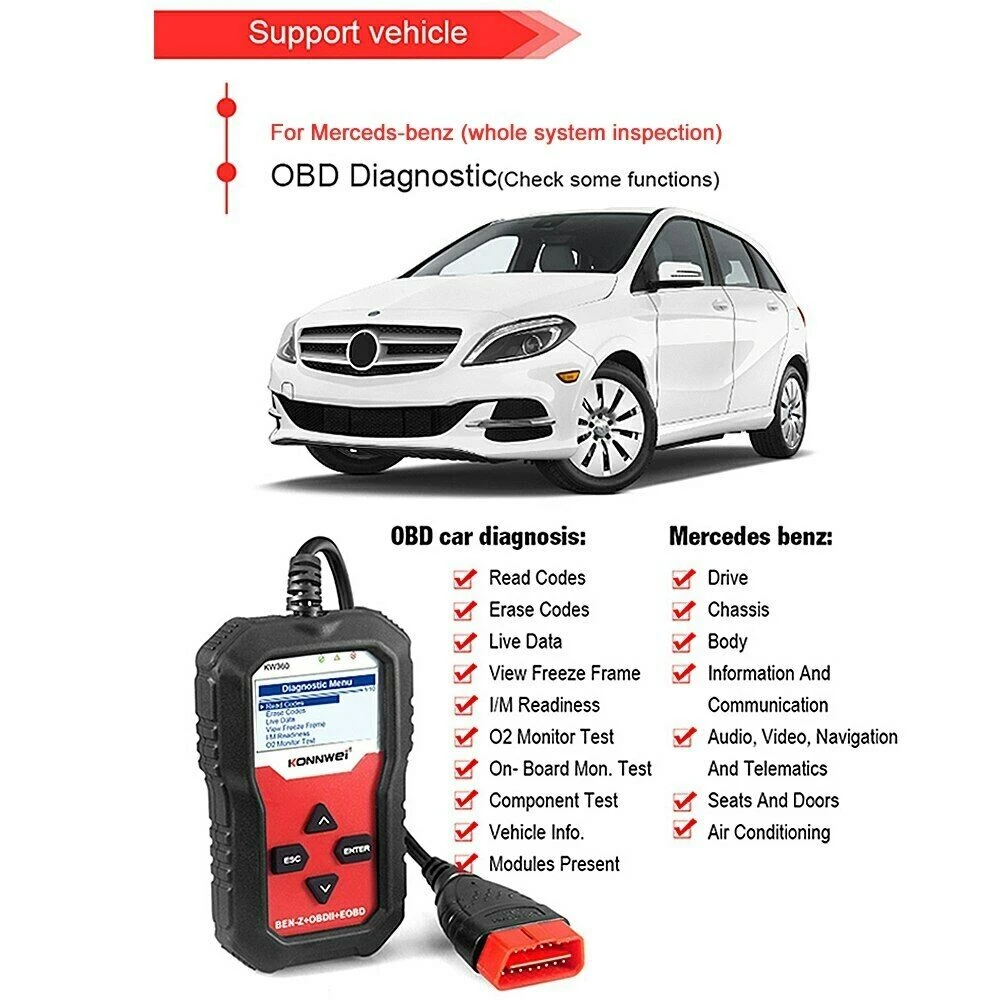 Diagnostika Mercedes Benz Konnwei KW360 12V – kompletní systém