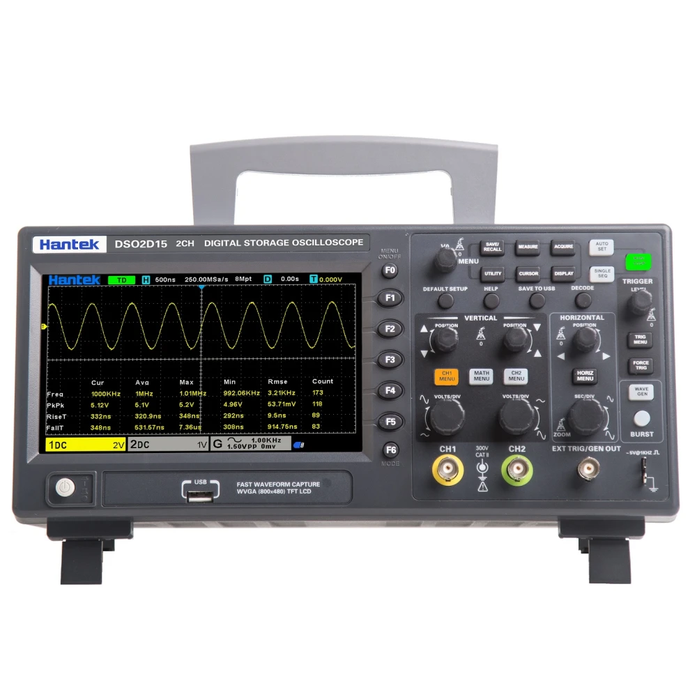 Hantek DSO2D15 digitální osciloskop 2 kanály 150 MHz s generátorem funkcí