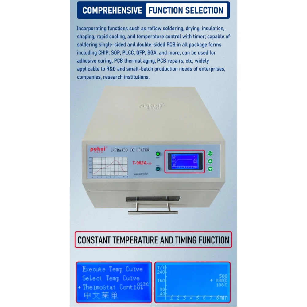 Infračervená reflow pec T-962A Puhui V2.0 pro SMD a BGA