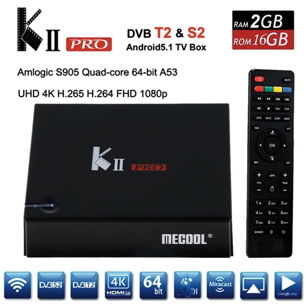 Kii Pro dvojitý tuner DVB-S2/DVB-T2 Android TV Box 2GB/16GB 4K