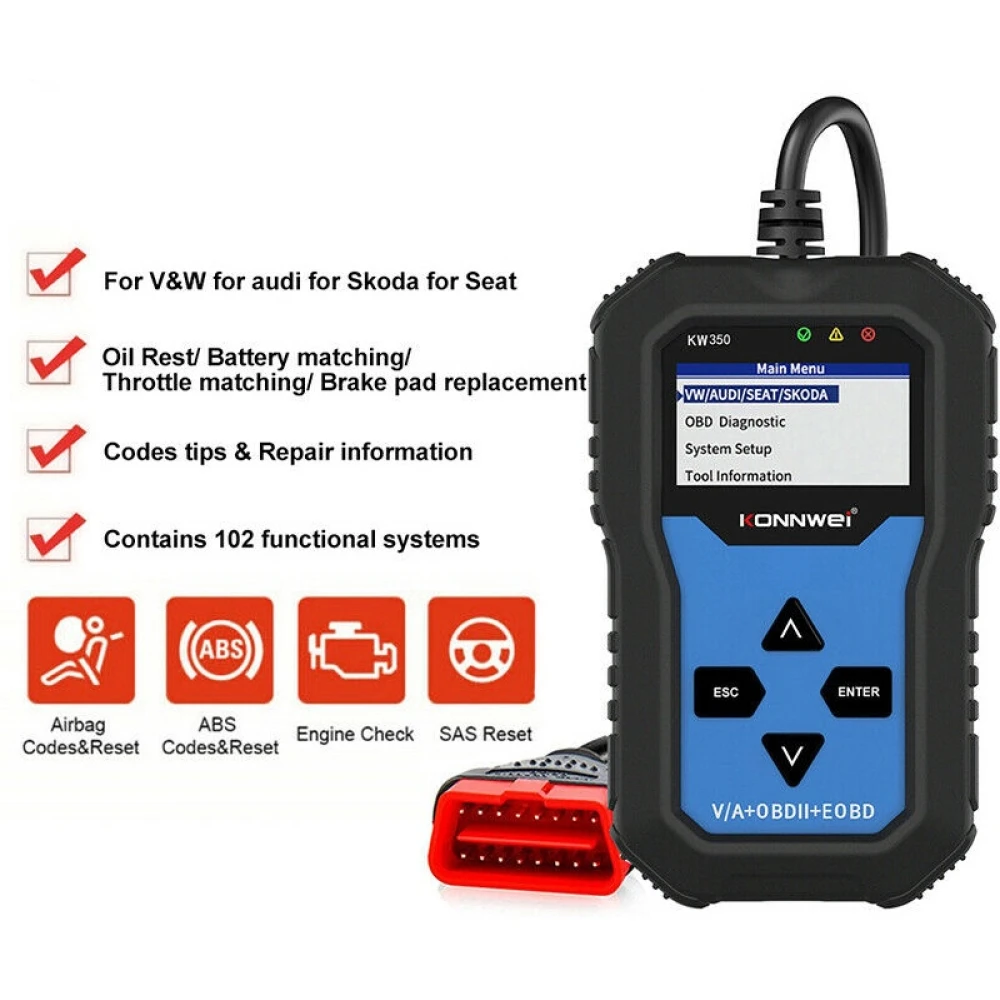 Konnwei KW350 diagnostický skener kompletního systému pro VW Audi Seat Skoda