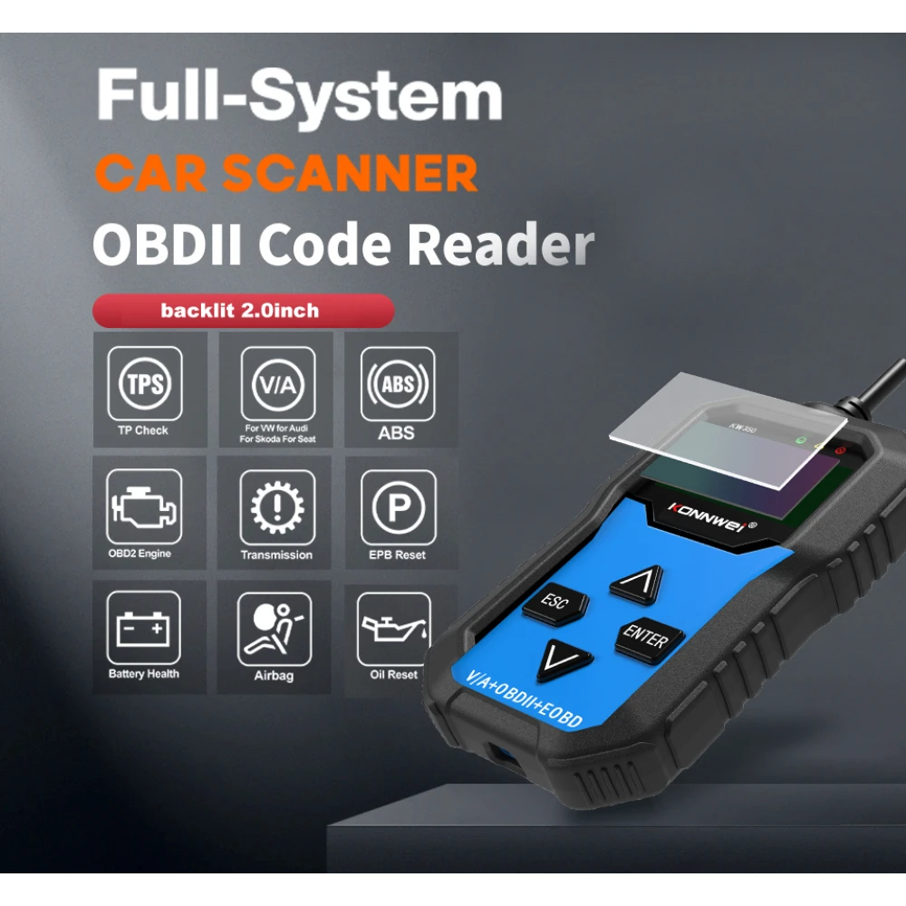 Konnwei KW350 diagnostický skener kompletního systému pro VW Audi Seat Skoda