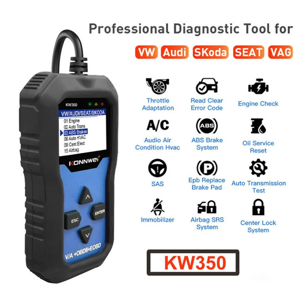 Konnwei KW350 diagnostický skener kompletního systému pro VW Audi Seat Skoda