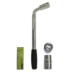 Llave telescópica extensible para ruedas de coche con vasos reversibles desplegada