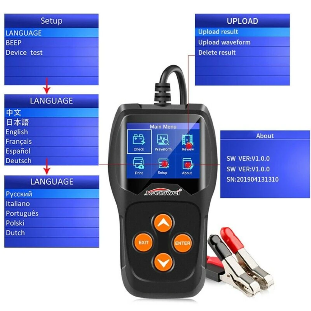 Tester autobaterie Konnwei KW600 12V pro auto a moto