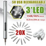 Mini elektrický aku šroubovák USB dobíjecí 3 LED multifunkční 22v1 sada