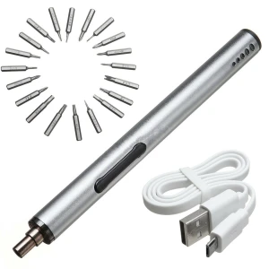 Mini elektrický aku šroubovák USB dobíjecí 3 LED multifunkční 22v1 sada