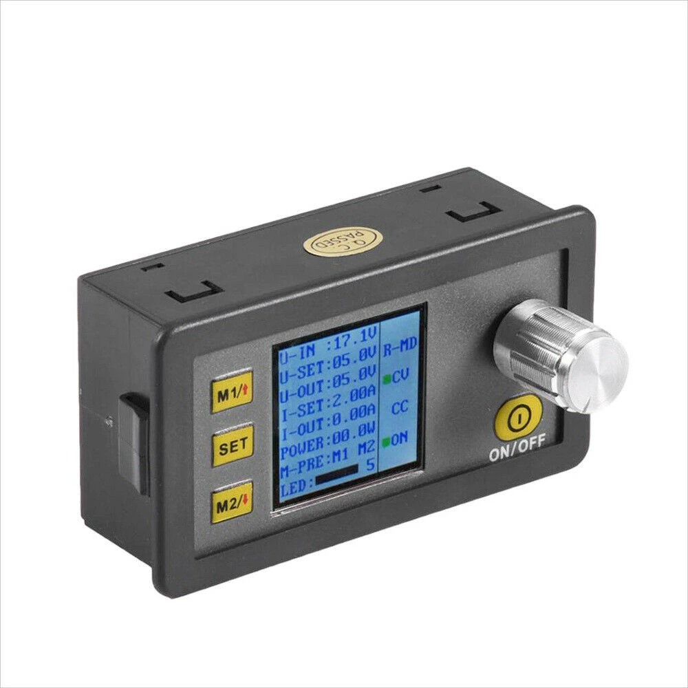Detalle de botones y potenciómetro del módulo DP20V2A