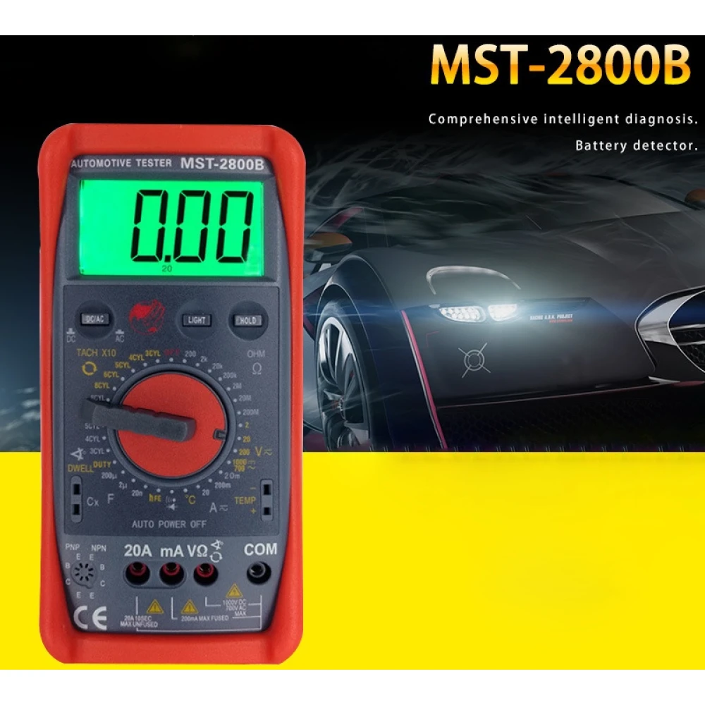 MST-2800B digitální multimetr s velkým LCD displejem pro autoelektriku