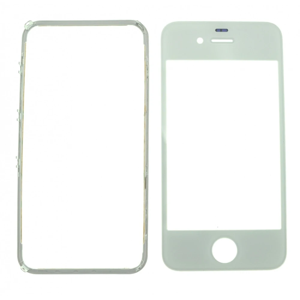 Skleněný displej iPhone 4s bílý s lepicím rámečkem pro opravu