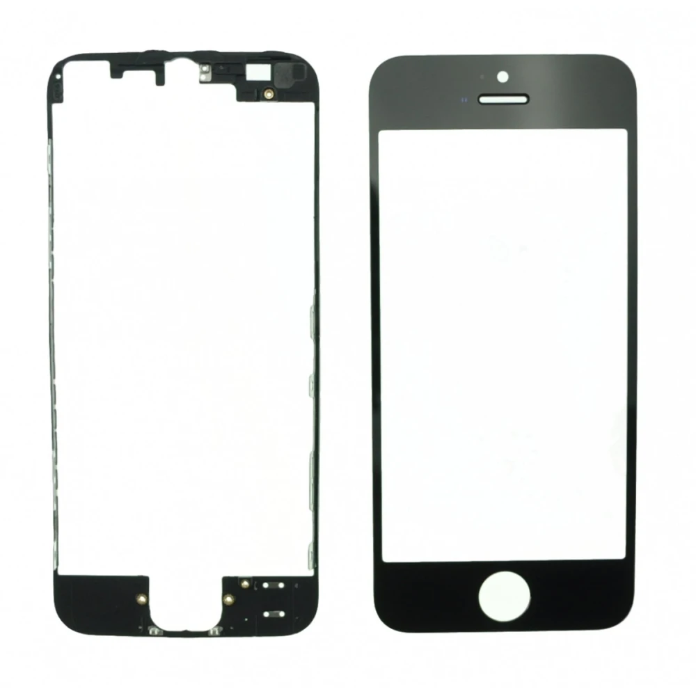 Skleněný displej pro iPhone 5s černý s lepicím rámečkem pro opravu