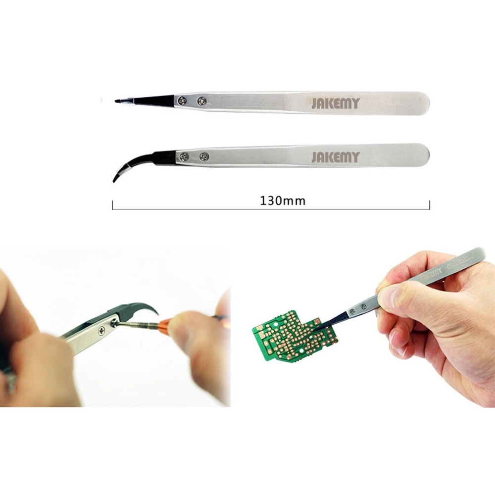 Pinzas antiestaticas electronica JAKEMY JM-T10-11 en acero con puntas intercambiables