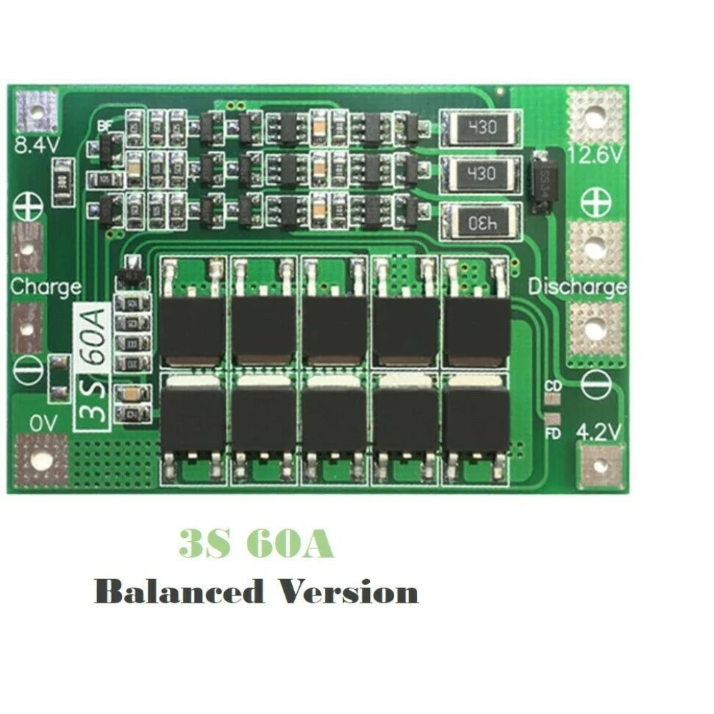 Vyvažovaná PCB ochranná deska 3S 60A pro Li-ion baterii