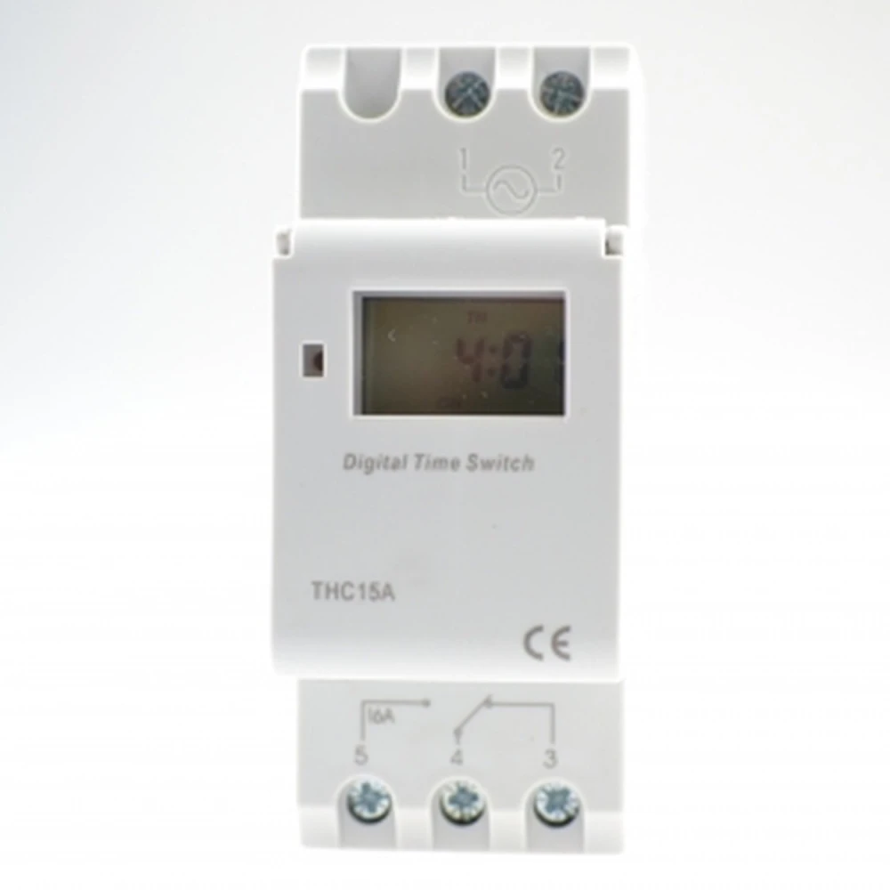 Digitální časový spínač THC15A 220V DIN s relé 16A