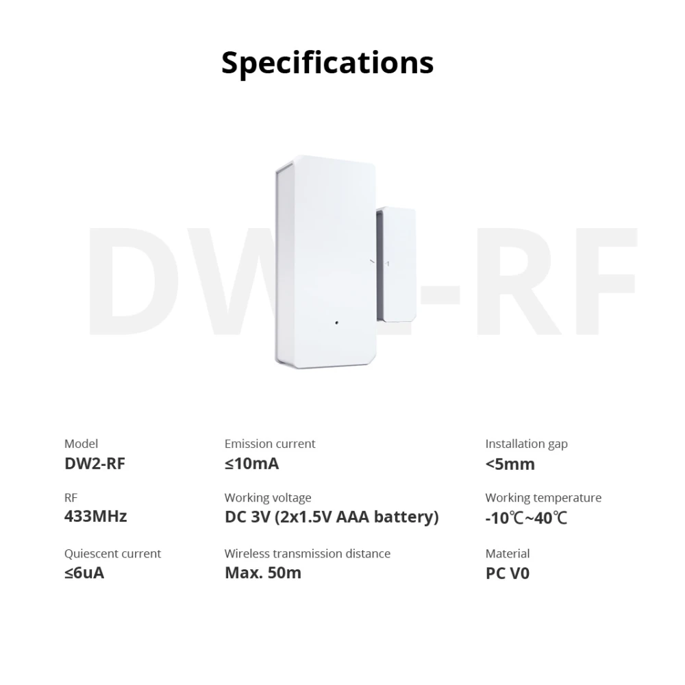 Bezdrátový senzor dveří a oken SONOFF DW2 RF pro domácí alarm