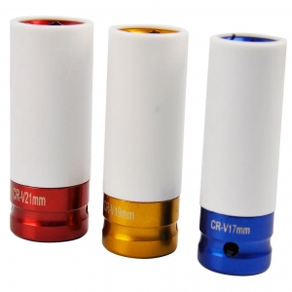 Sada hlubokých tenkostěnných nástrčných klíčů na kola 1/2'' 17mm 19mm 21mm