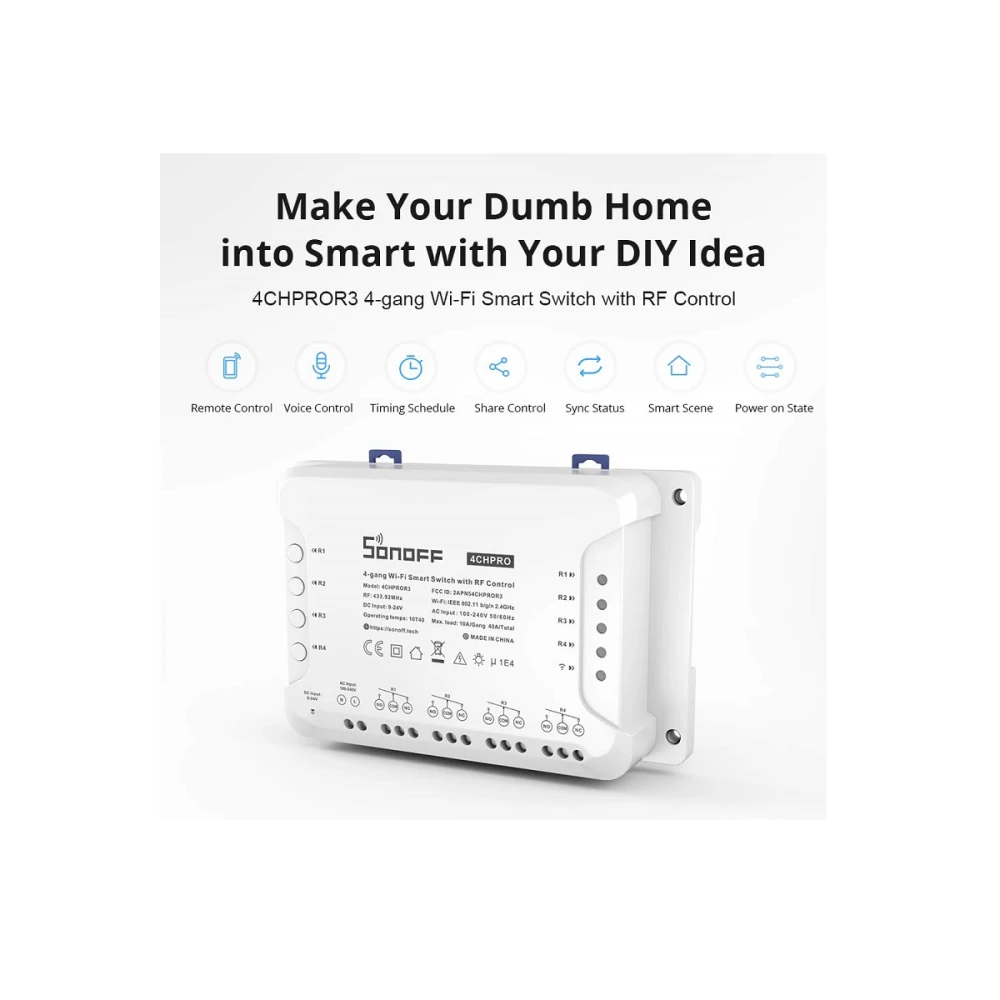 Sonoff 4CH Pro R3 WiFi spínač 4 kanály pro chytrou domácnost s Alexa a Google Home