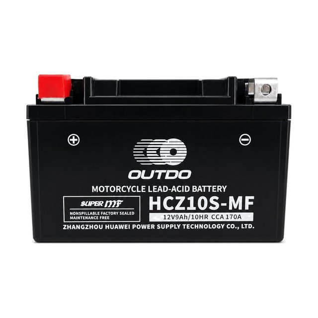 Motobaterie OUTDO HCZ10S-MF (YTZ10S), pohled zepředu na oba póly baterie