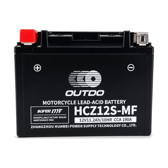 Motobaterie OUTDO HCZ12S-MF (YTZ12S), pohled zepředu na oba póly baterie