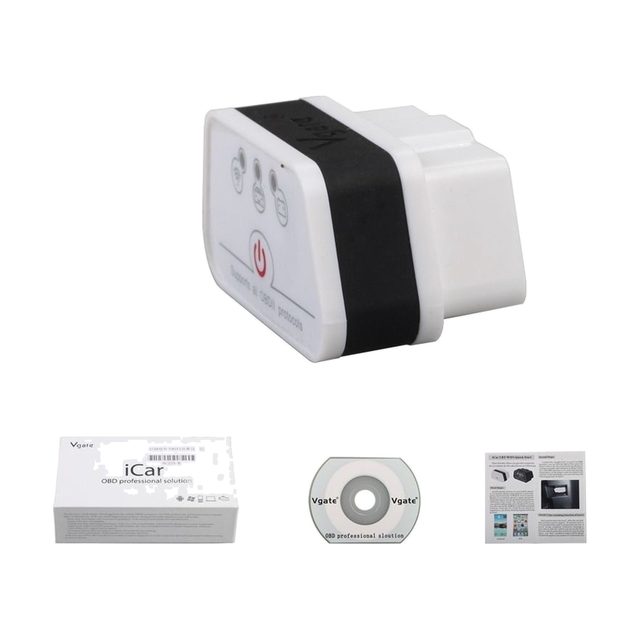 Vgate iCar2 Wi‑Fi s krabičkou, CD a návodem